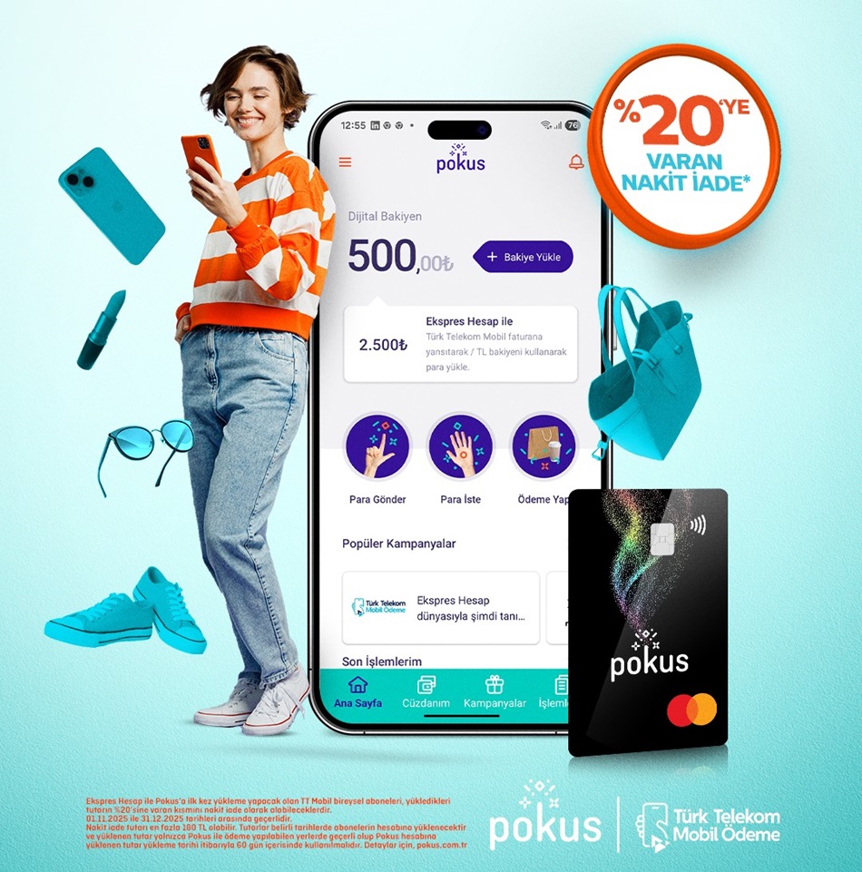 Türk Telekom Ekspres Hesap ile Pokus’a yapılacak bakiye yüklemelerinde yüzde 20’ye varan nakit iade