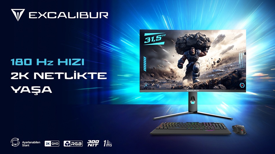 Üstün Çözünürlük, Sınırları Zorlayan Hız: Excalibur 31.5” 2K 180Hz Curved Monitör